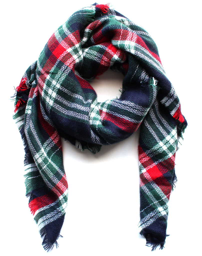 Mad For Plaid Blanket Scarf- Blue/Green Multi