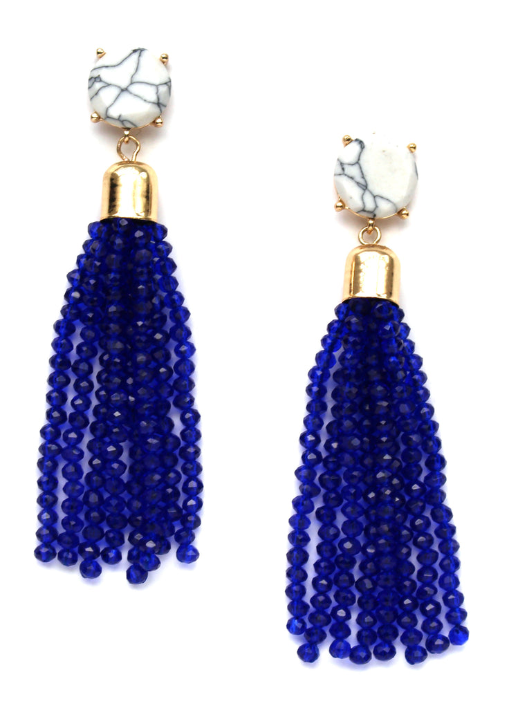 Sweet Treat Jeweled Tassel Earrings- Navy
