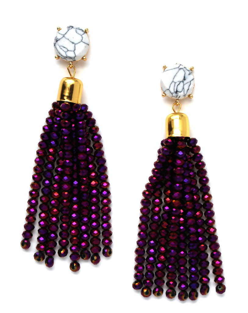 Sweet Treat Jeweled Tassel Earrings- Purple Multi