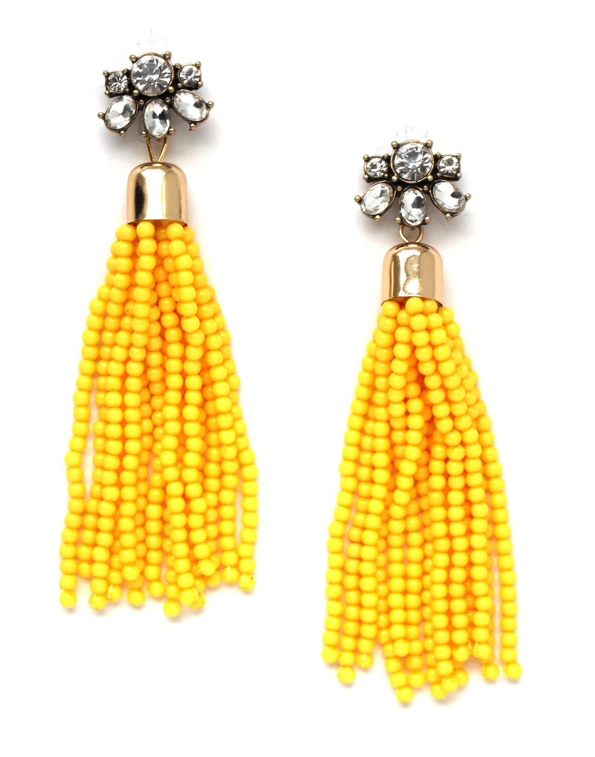 Sweet Treat Beaded Tassel Earrings- Yellow