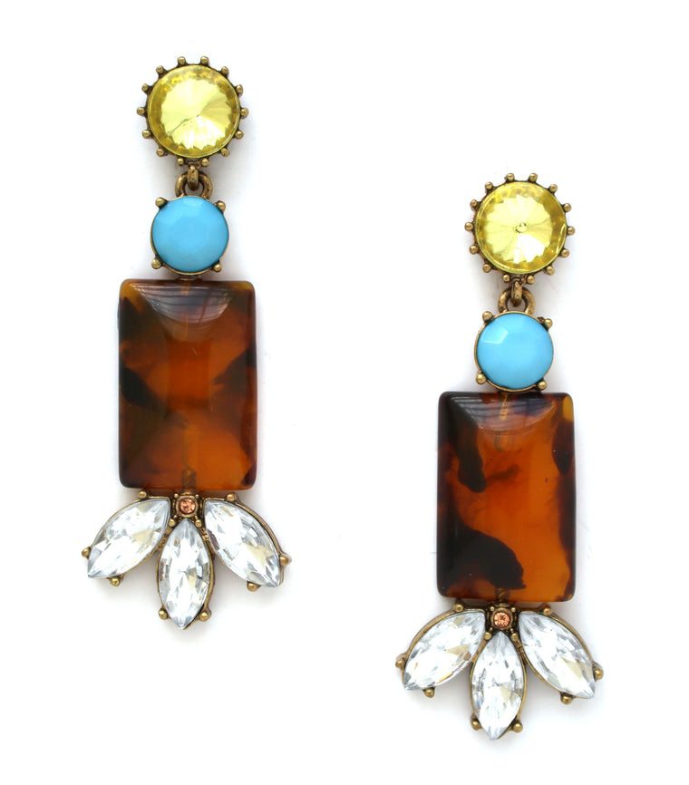 Tortoise & Turquoise Crystal Stone Earrings