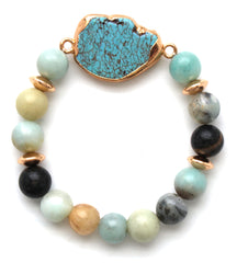 Beaded Stone Stretch Bracelet- Multi Turquoise