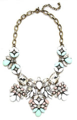 Luxe Floral Pastel Statement Necklace- White & Mint