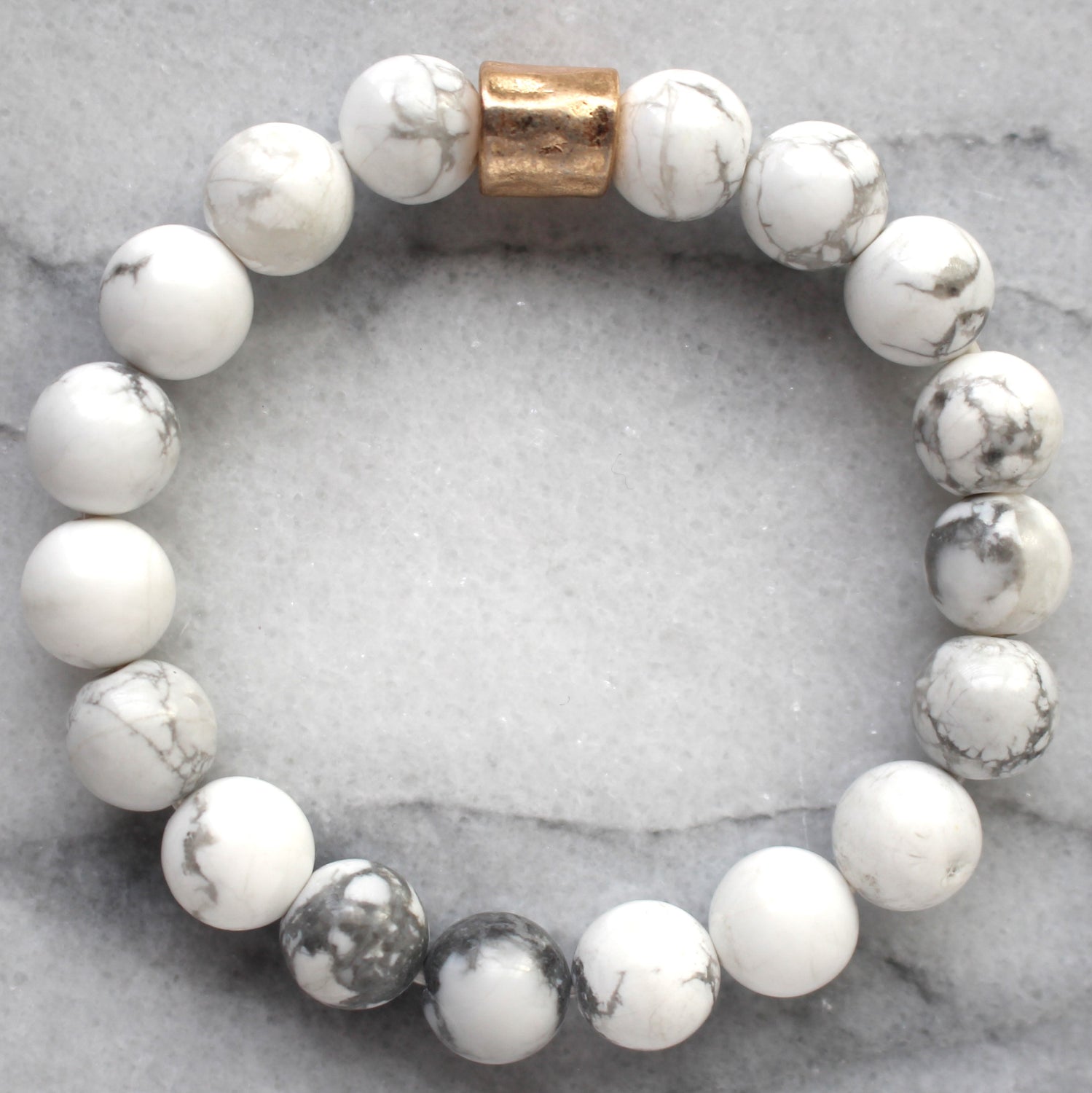 Beaded Stretch Bracelet- White Marble