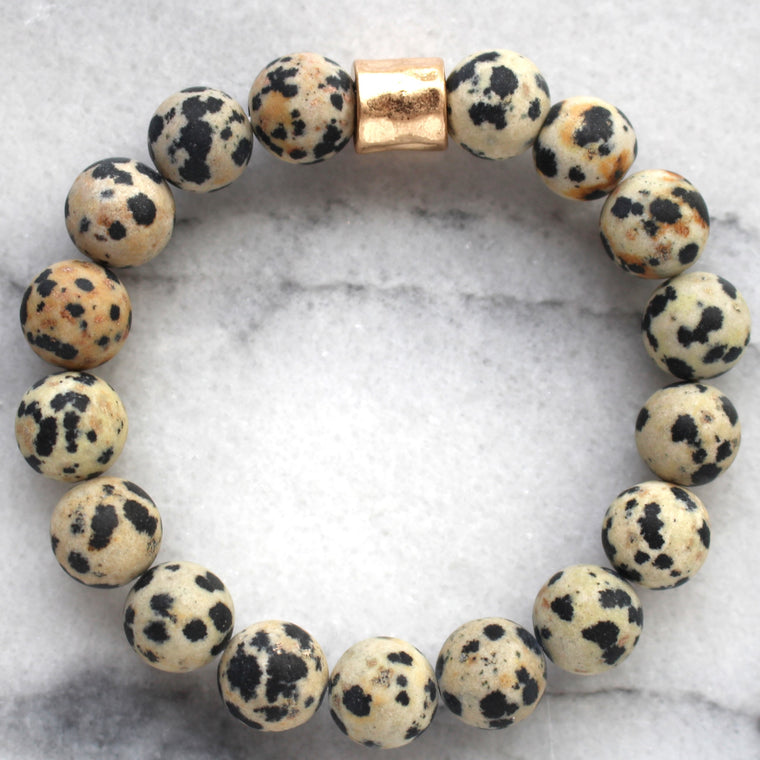 Beaded Stretch Bracelet- Spotted Olive