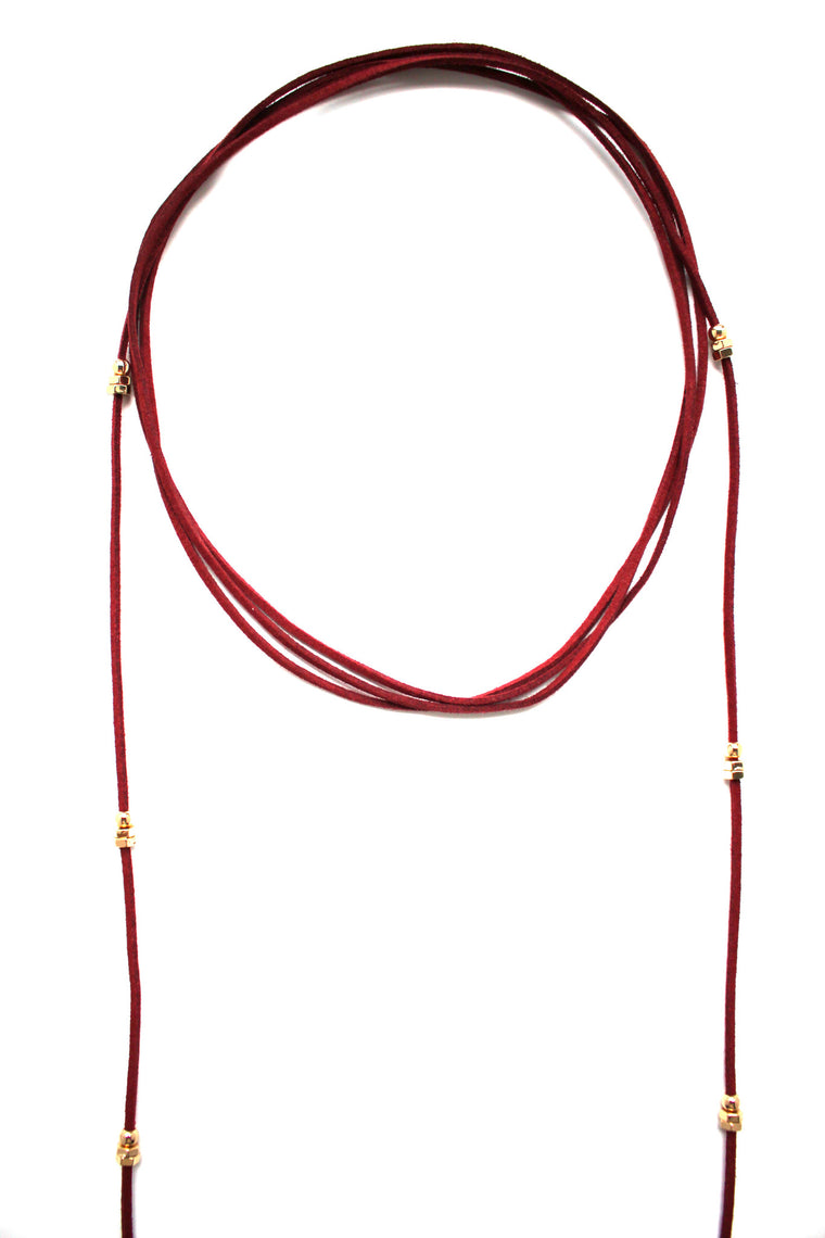 Rock Stud Wrap Choker Necklace- Red Wine
