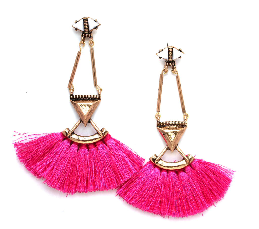 Native Rosa Fringe Earrings- Hot Pink