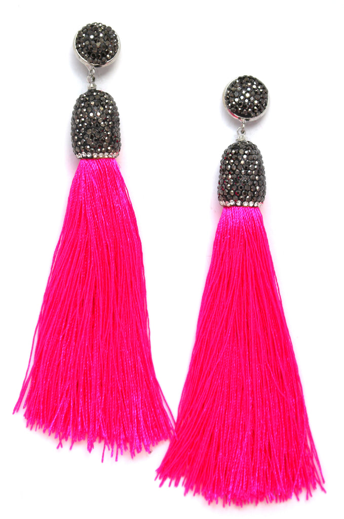 Catalina Shine Fringe Earrings- Hot Pink