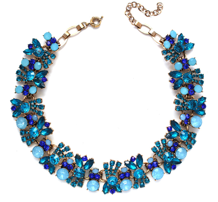 Luxe Crystal Cluster Collar Necklace- Blue