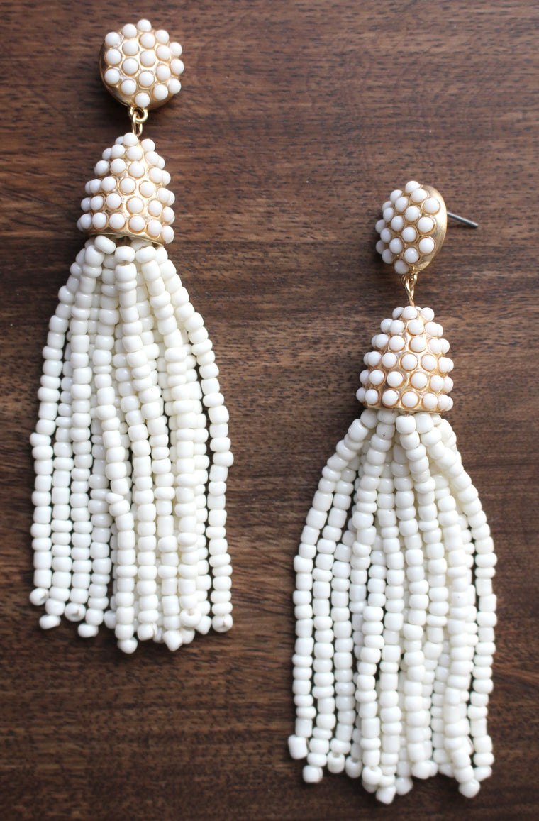 Victoria Joy Tassel Earrings- White