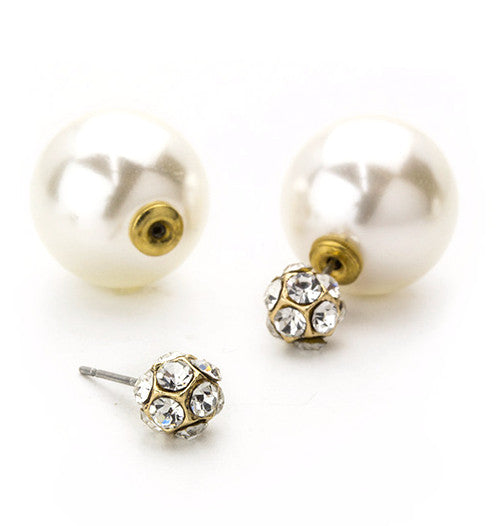 Crystal Pavé Ball & Pearl Peekaboo Earrings- Gold