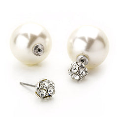 Crystal Pavé Ball & Pearl Peekaboo Earrings- Silver