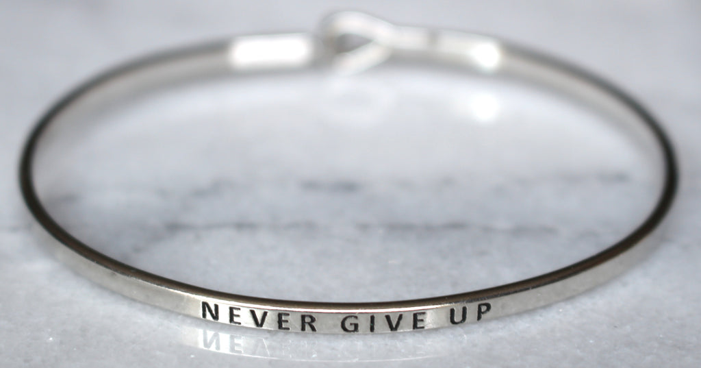 'Never Give Up' Dainty Bangle Bracelet-Silver