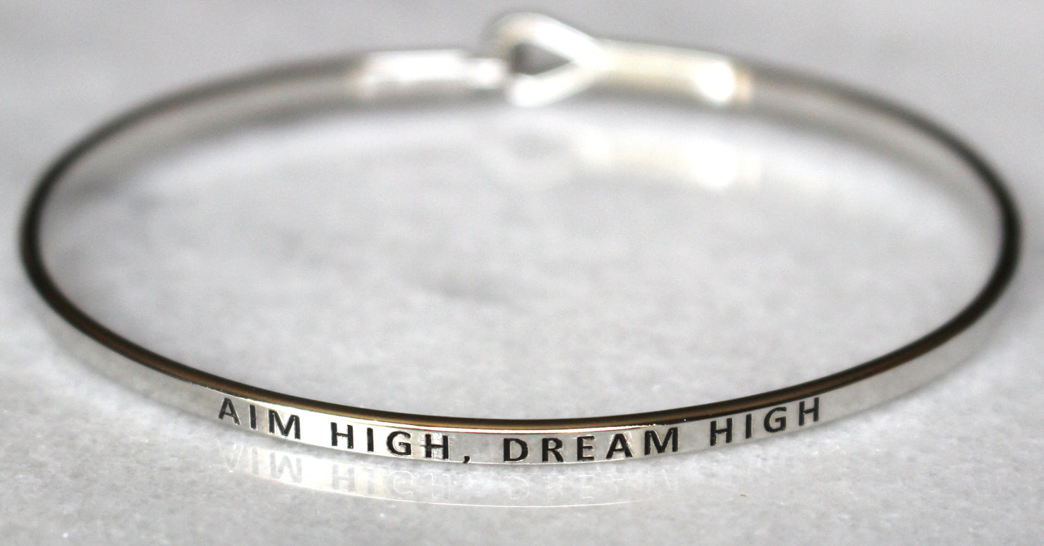 'Aim High, Dream High' Dainty Bangle Bracelet-Silver