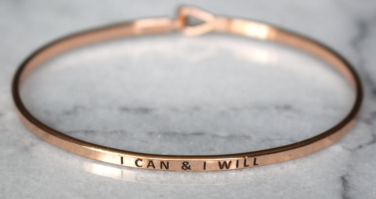 'I Can & I Will' Dainty Bangle Bracelet-Rose Gold