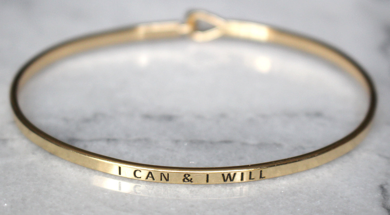 'I Can & I Will' Dainty Bangle Bracelet-Gold