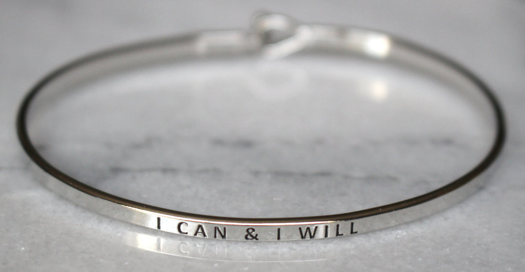 'I Can & I Will' Dainty Bangle Bracelet-Silver