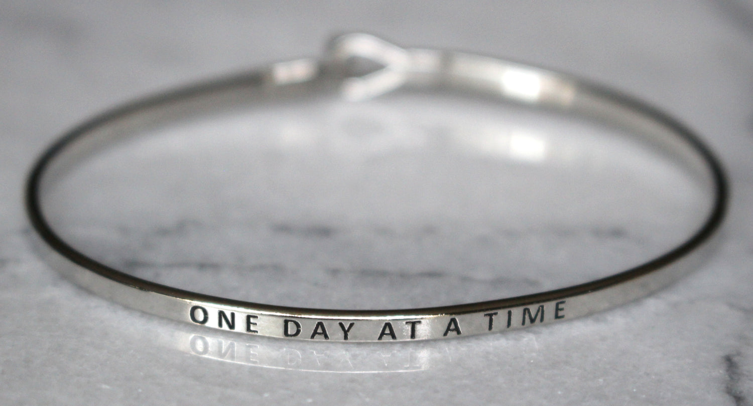 'One Day At A Time' Dainty Bangle Bracelet-Silver