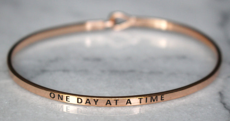 'One Day At A Time' Dainty Bangle Bracelet-Rose Gold
