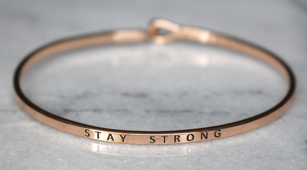 'Stay Strong' Dainty Bangle Bracelet-Rose Gold