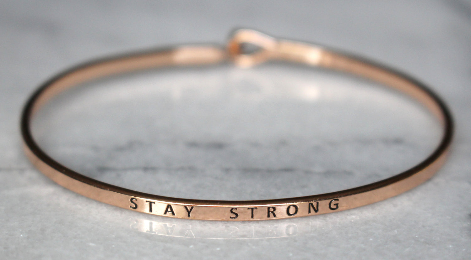 'Stay Strong' Dainty Bangle Bracelet-Rose Gold