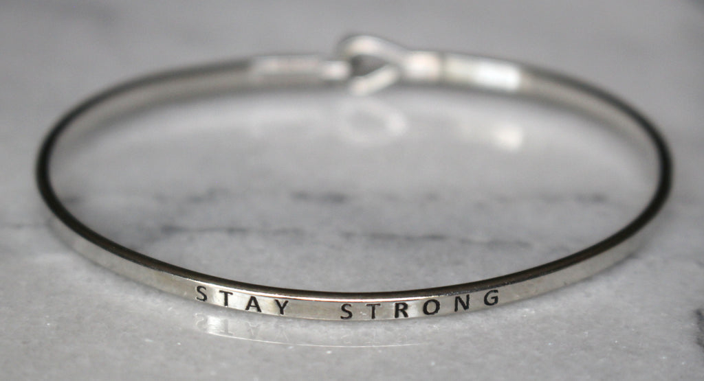 'Stay Strong' Dainty Bangle Bracelet-Silver