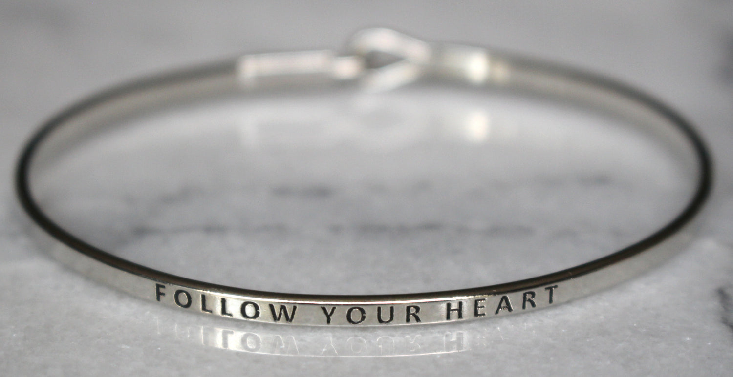 'Follow Your Heart' Dainty Bangle Bracelet-Silver