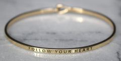 'Follow Your Heart' Dainty Bangle Bracelet-Gold