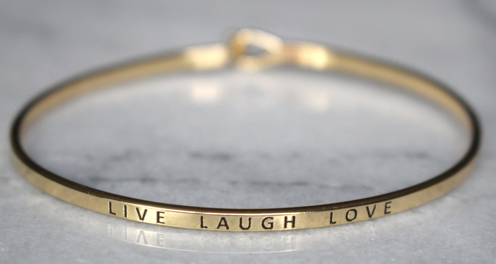 'Live Laugh Love' Dainty Bangle Bracelet-Gold