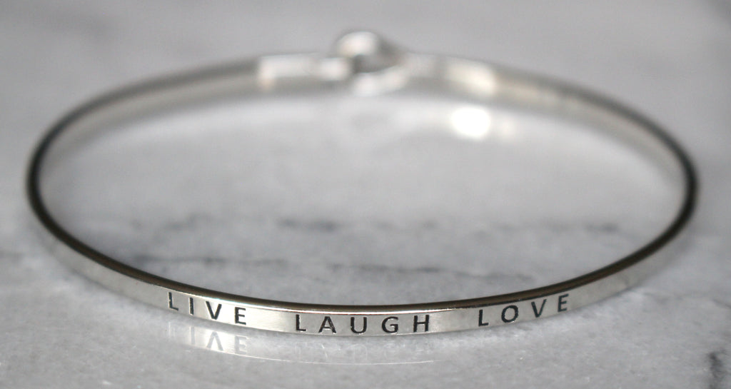 'Live Laugh Love' Dainty Bangle Bracelet-Silver