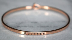 'Blessed' Dainty Bangle Bracelet-Rose Gold