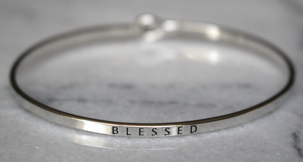 'Blessed' Dainty Bangle Bracelet-Silver