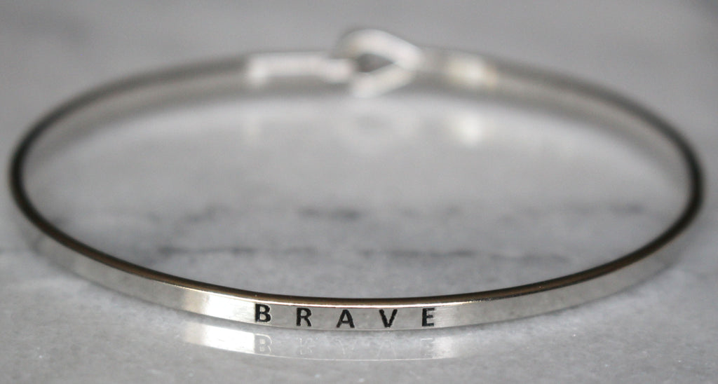 'Brave' Dainty Bangle Bracelet-Silver