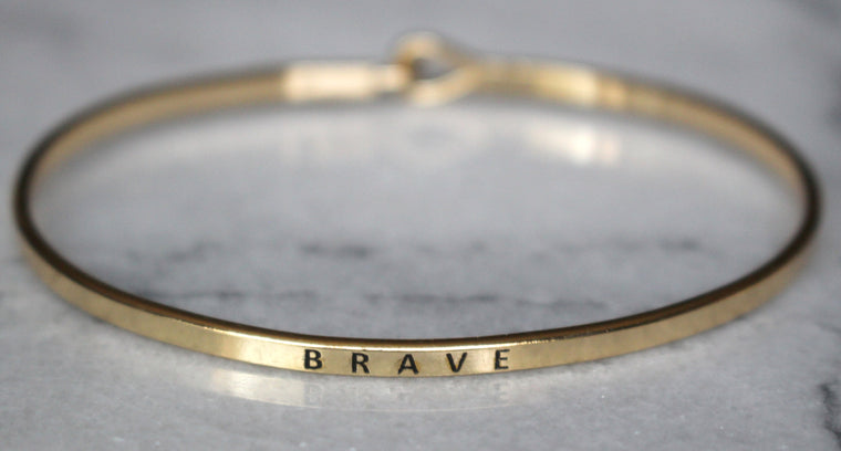 'Brave' Dainty Bangle Bracelet-Gold