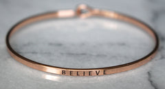 'Believe' Dainty Bangle Bracelet-Rose Gold
