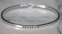 'Believe' Dainty Bangle Bracelet-Silver