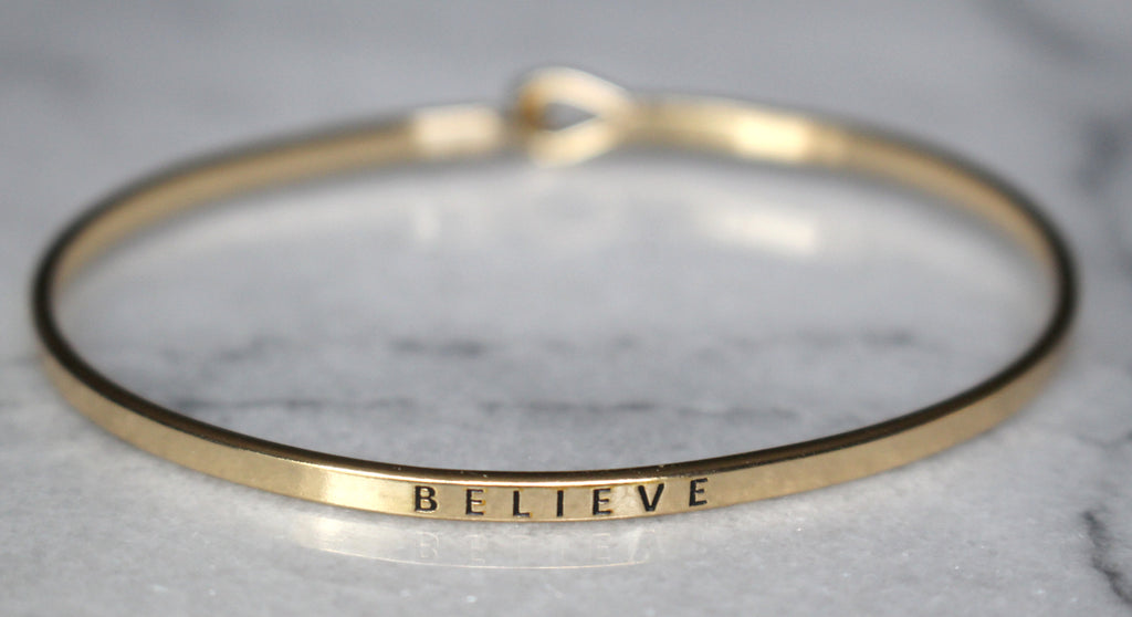 'Believe' Dainty Bangle Bracelet-Gold