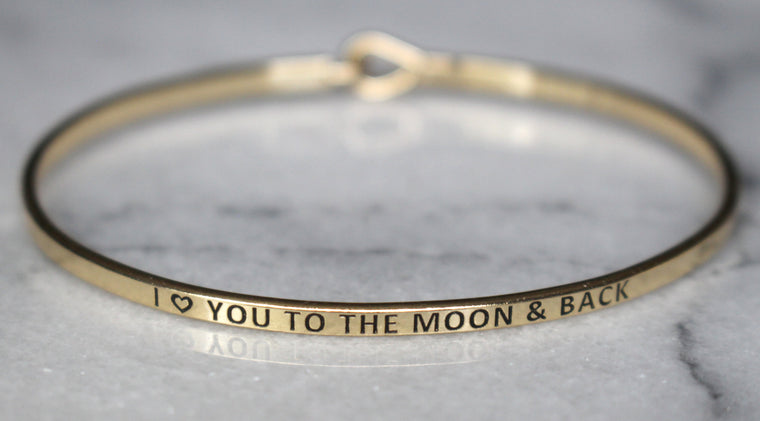 'I Love You To The Moon & Back' Dainty Bangle Bracelet-Gold