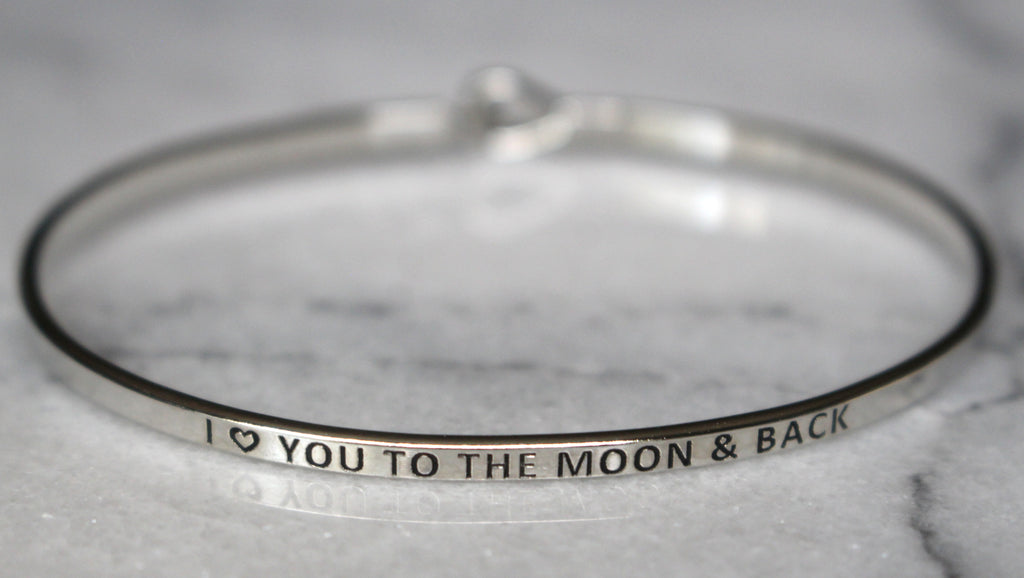 'I Love You To The Moon & Back' Dainty Bangle Bracelet-Silver