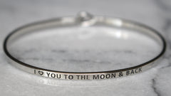 'I Love You To The Moon & Back' Dainty Bangle Bracelet-Silver