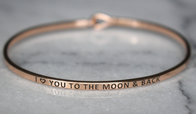 'I Love You To The Moon & Back' Dainty Bangle Bracelet-Rose Gold