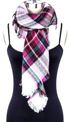 Mad For Plaid Blanket Scarf- Pink Multi