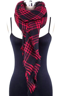 Mad For Plaid Blanket Scarf- Black/Red