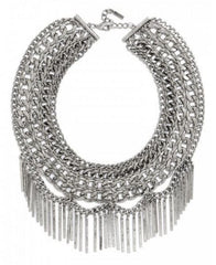 Draped In Metal Fringe Necklace- Silver