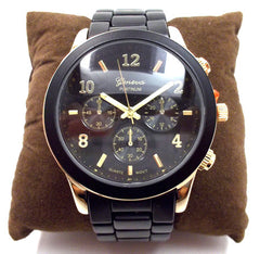 Ceramic Oversized Geneva Platinum Watch- Black