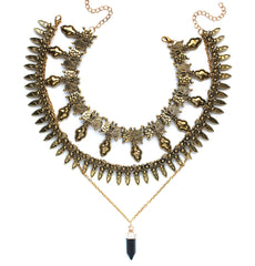 Saffron Metal Layered Choker Necklace Set- Gold