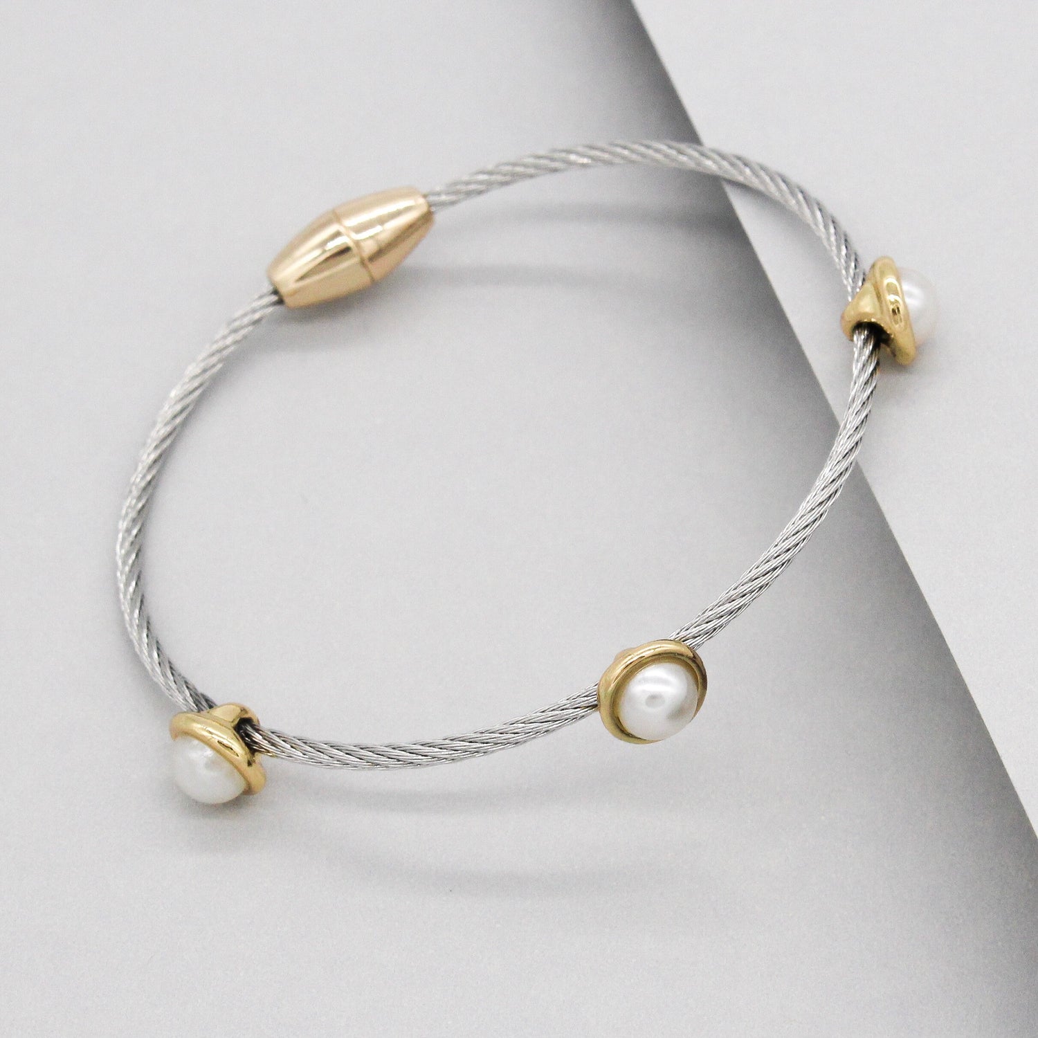 Stack It Up Wire Bangle Bracelet- Pearl Studs