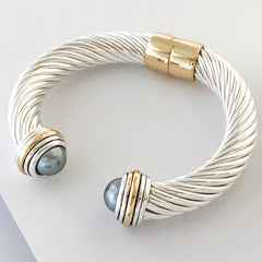 Stack It Up Thick Bracelet Cuff- Grey Pearl Stone