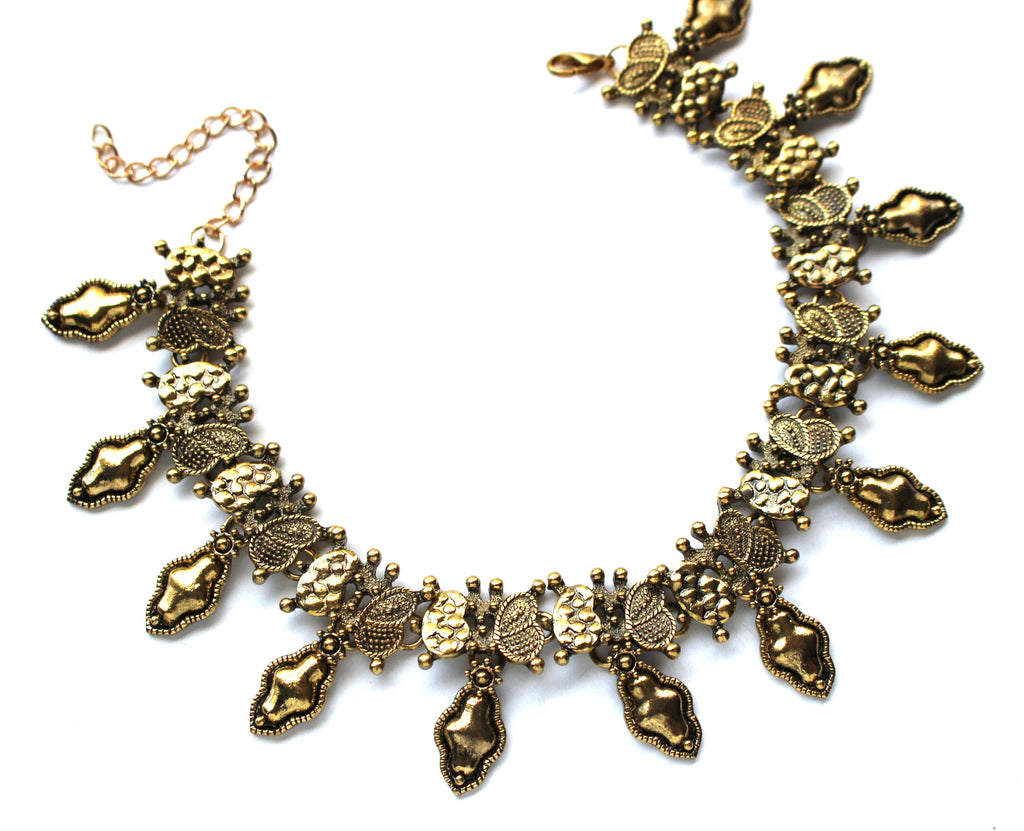 Saffron Metal Layered Choker Necklace Set- Gold