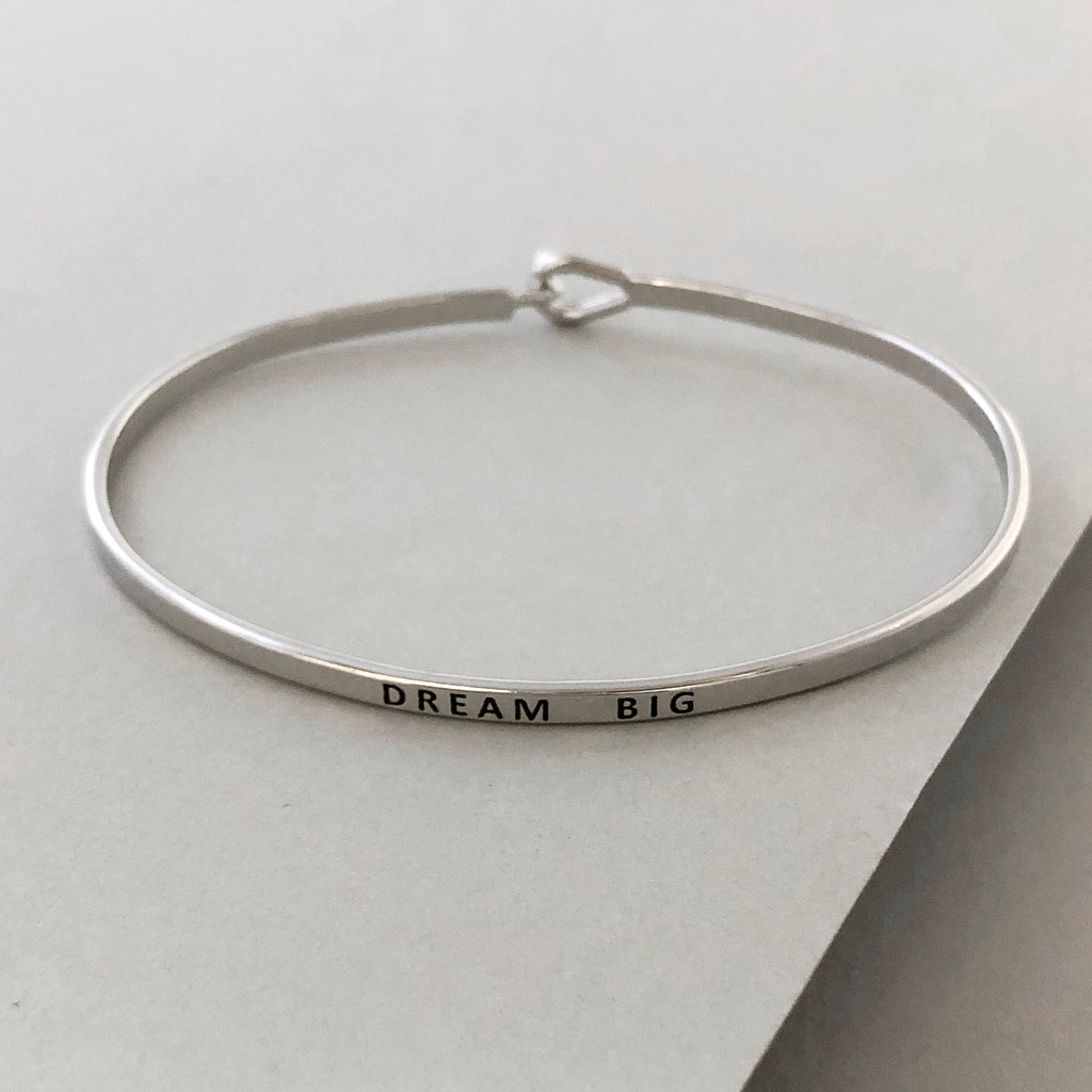 'Dream Big' Dainty Bangle Bracelet- Silver